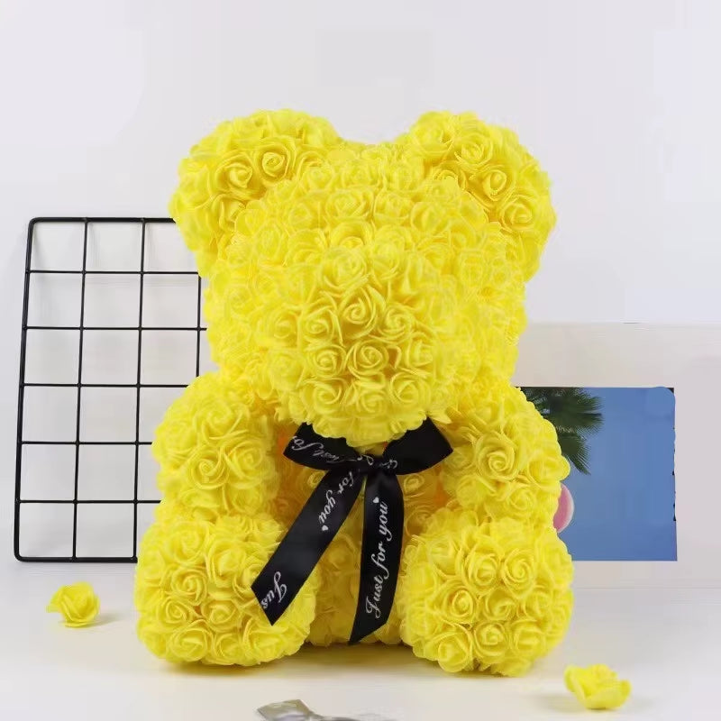 Romantic Valentine'S Day Creative Eternal Flower Rose Bear Christmas Gift Rose Bear Hug Bear Wedding Flower Decoration Gift