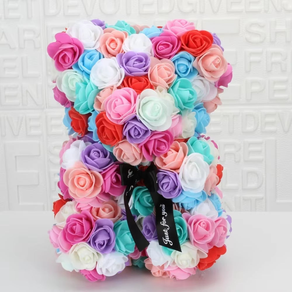 Romantic Valentine'S Day Creative Eternal Flower Rose Bear Christmas Gift Rose Bear Hug Bear Wedding Flower Decoration Gift