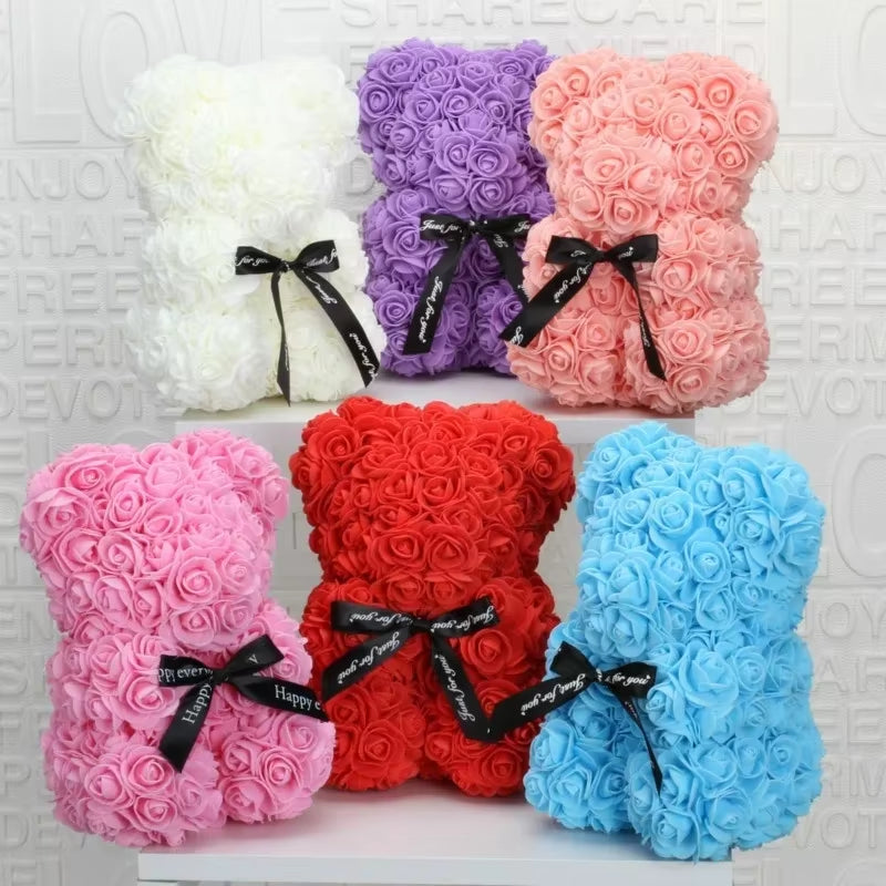 Romantic Valentine'S Day Creative Eternal Flower Rose Bear Christmas Gift Rose Bear Hug Bear Wedding Flower Decoration Gift