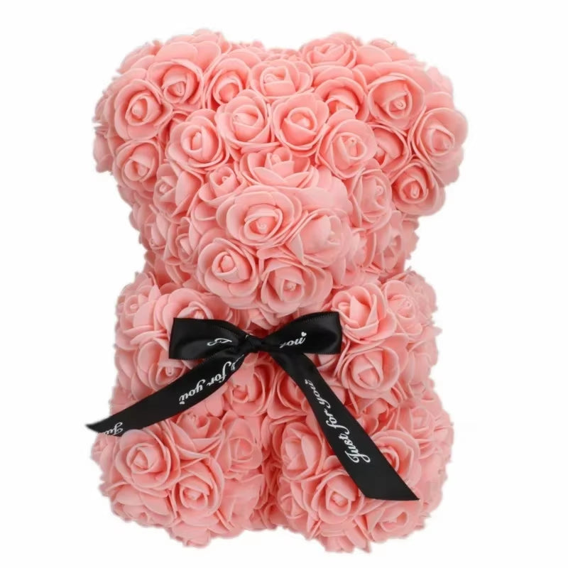 Romantic Valentine'S Day Creative Eternal Flower Rose Bear Christmas Gift Rose Bear Hug Bear Wedding Flower Decoration Gift
