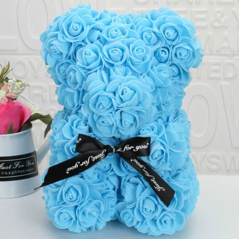 Romantic Valentine'S Day Creative Eternal Flower Rose Bear Christmas Gift Rose Bear Hug Bear Wedding Flower Decoration Gift