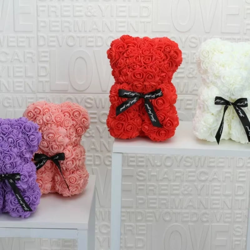 Romantic Valentine'S Day Creative Eternal Flower Rose Bear Christmas Gift Rose Bear Hug Bear Wedding Flower Decoration Gift