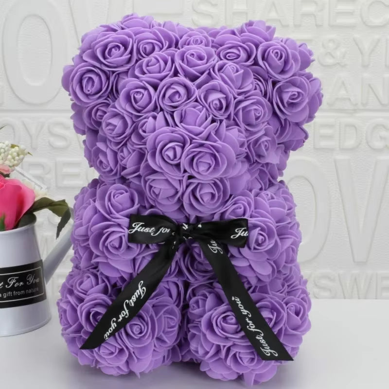 Romantic Valentine'S Day Creative Eternal Flower Rose Bear Christmas Gift Rose Bear Hug Bear Wedding Flower Decoration Gift
