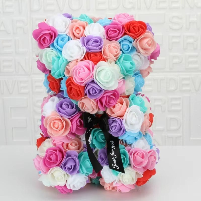 Romantic Valentine'S Day Creative Eternal Flower Rose Bear Christmas Gift Rose Bear Hug Bear Wedding Flower Decoration Gift